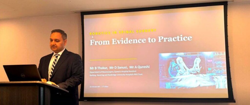 Mr Bhaskar Thakur presenting on robotic-assisted spinal surgery and advanced spinal technology Mr Bhaskar Thakur presenting on robotic-assisted spinal surgery and advanced spinal technology