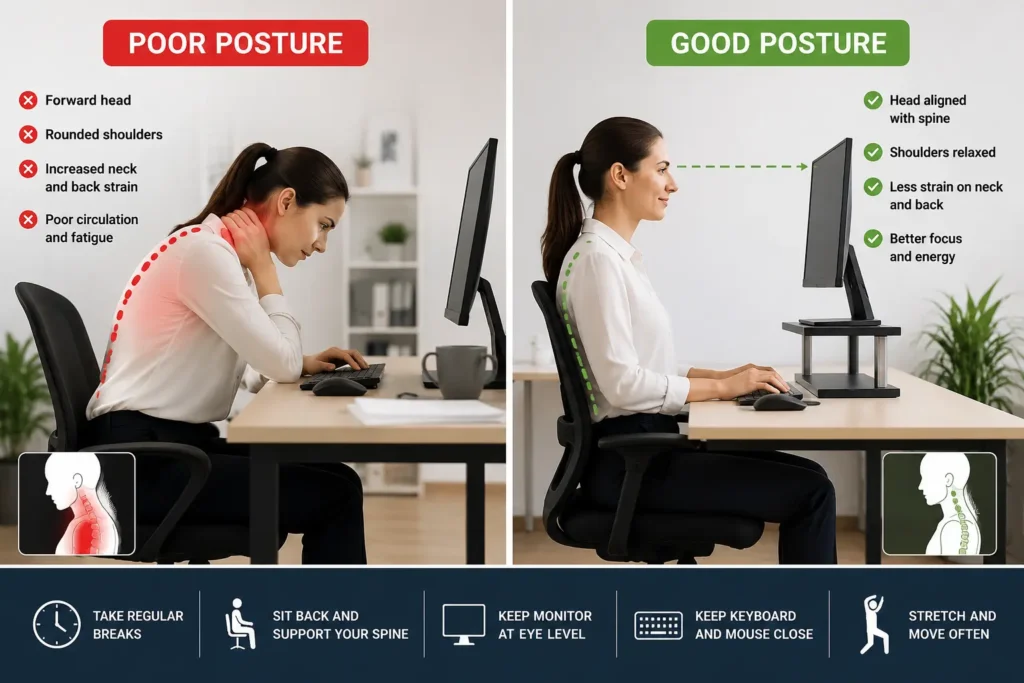 good vs bad posture computer screen