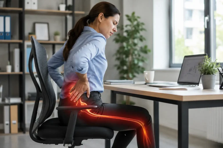 Person experiencing sciatica pain while sitting