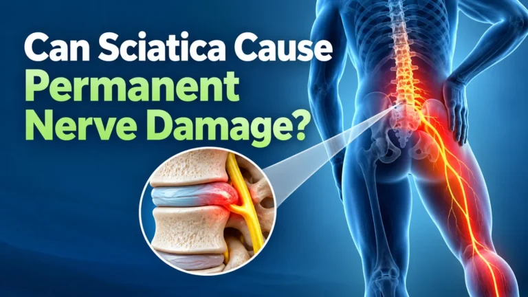 Medical illustration showing sciatica affecting the lower back and sciatic nerve