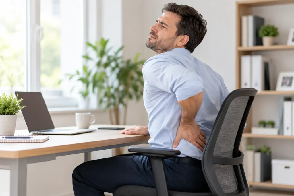 Office worker stretching after sitting at a desk for a long time