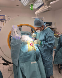 State-of-the-art robotic setup designed for precise spinal surgery. Robotic spine surgery system positioned for spinal procedure